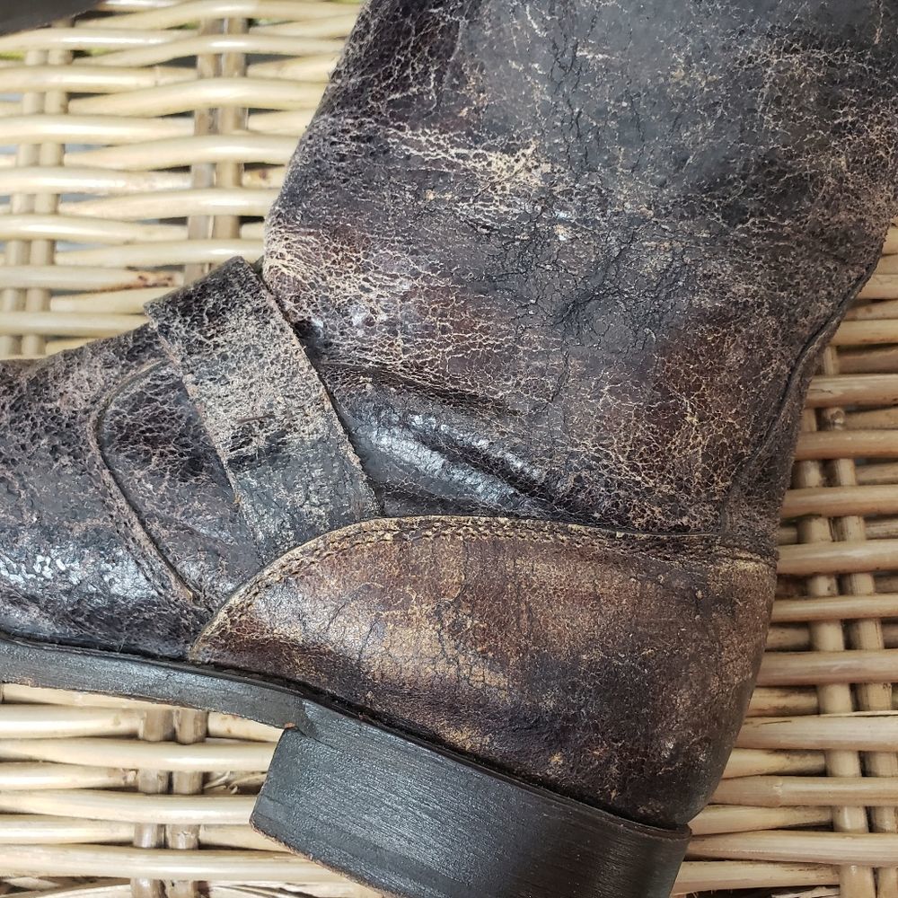 Frye Veronica Distressed Leathrer Boots Brown Size 7 - Picture 8 of 14